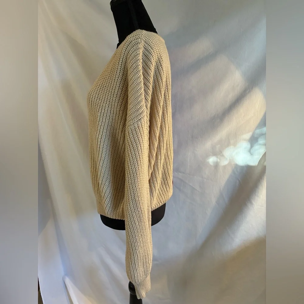 Beige/maroon color block V neck long sleeves loose knit pullover sweater XXL 19